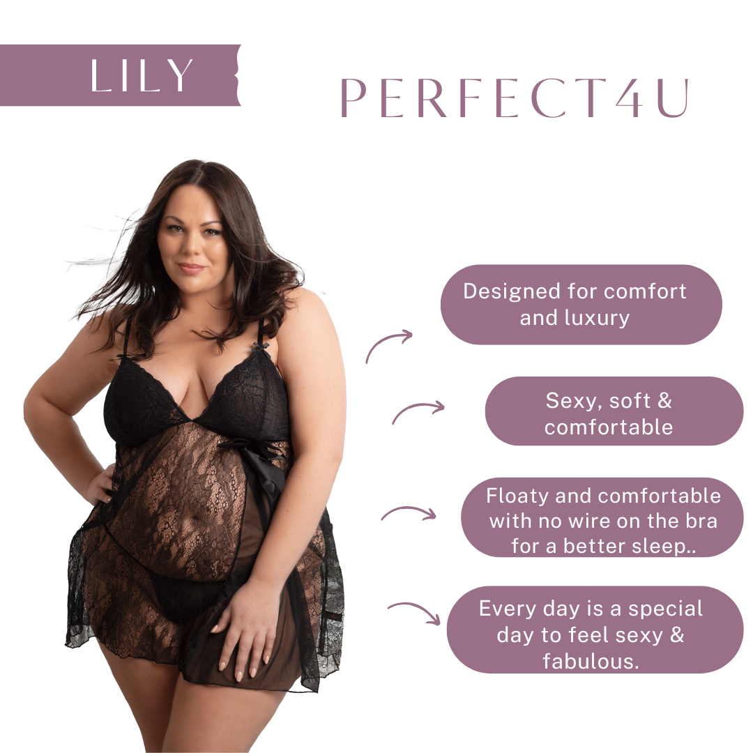 Lily Black Plus Size Nightie with Bow