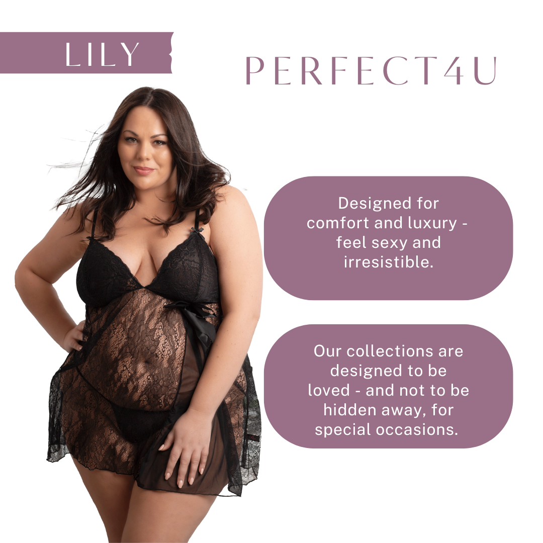 Lily Black Plus Size Nightie with Bow