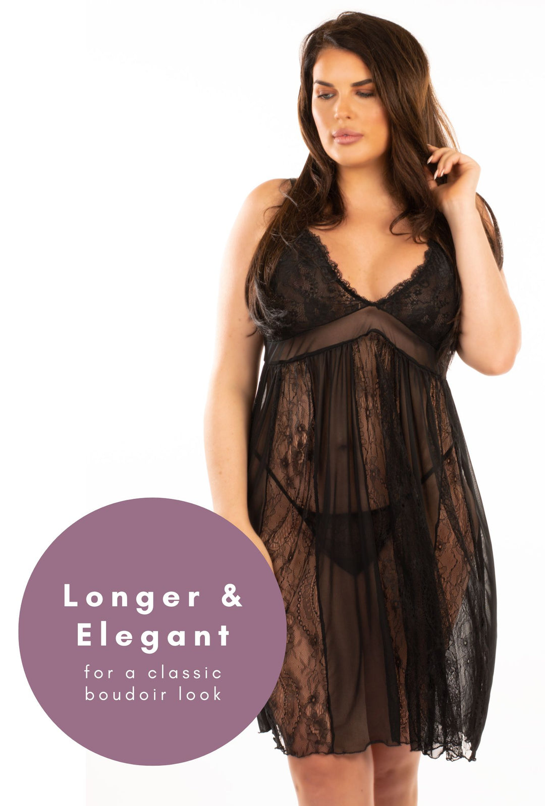 Isie Fab Black Lace & Mesh Nightwear with Matching Thong