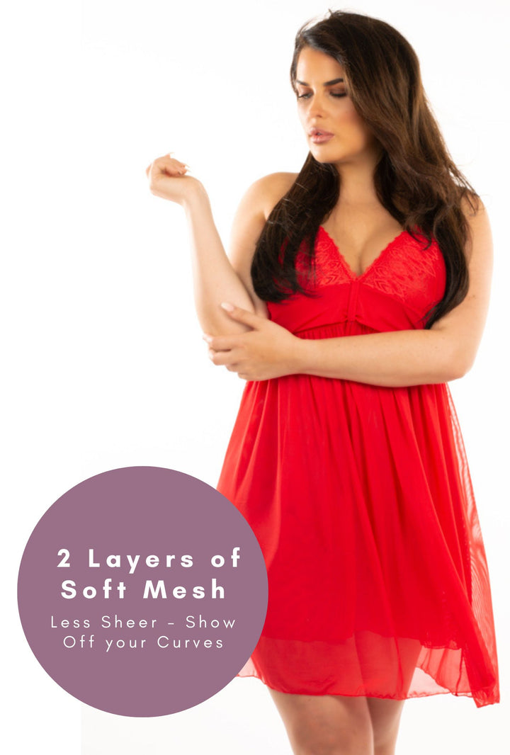 Fleur Red Double Layer Lace & Mesh Chemise